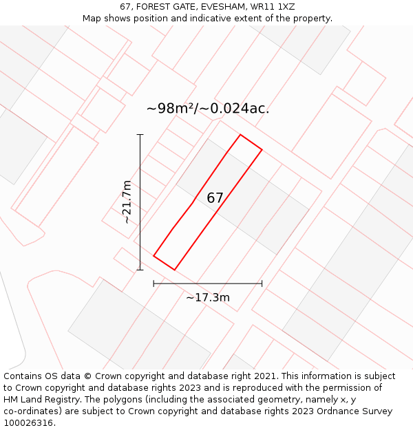 67, FOREST GATE, EVESHAM, WR11 1XZ: Plot and title map