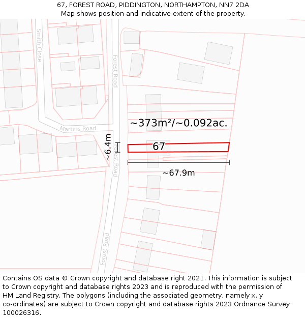 67, FOREST ROAD, PIDDINGTON, NORTHAMPTON, NN7 2DA: Plot and title map