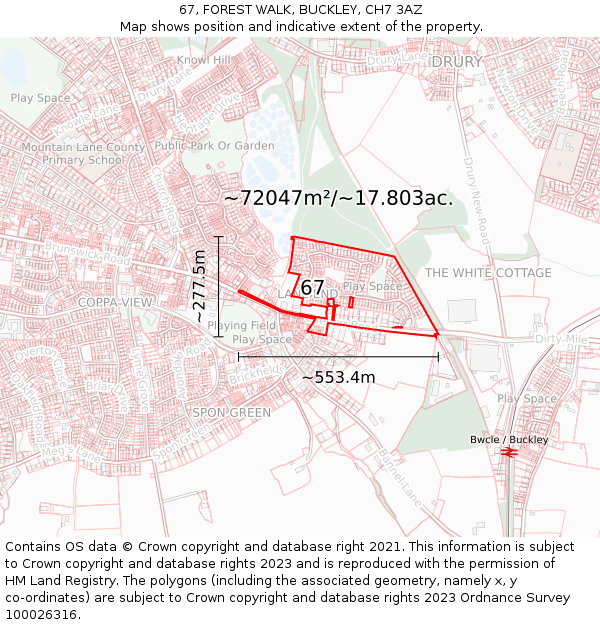 67, FOREST WALK, BUCKLEY, CH7 3AZ: Plot and title map
