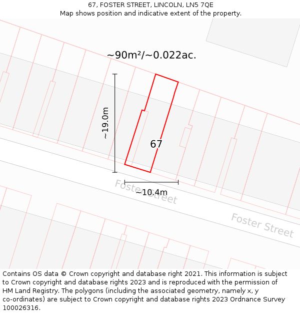 67, FOSTER STREET, LINCOLN, LN5 7QE: Plot and title map