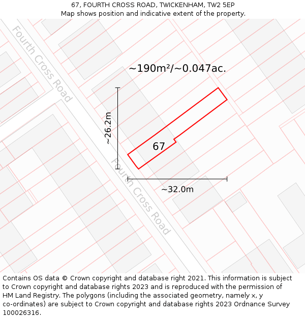 67, FOURTH CROSS ROAD, TWICKENHAM, TW2 5EP: Plot and title map