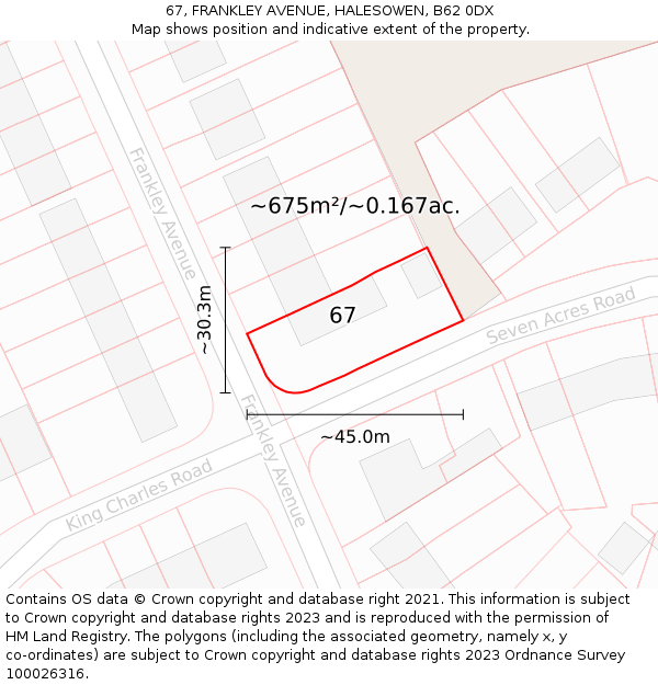 67, FRANKLEY AVENUE, HALESOWEN, B62 0DX: Plot and title map