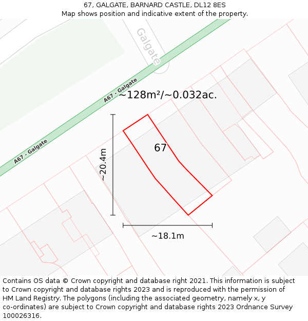 67, GALGATE, BARNARD CASTLE, DL12 8ES: Plot and title map