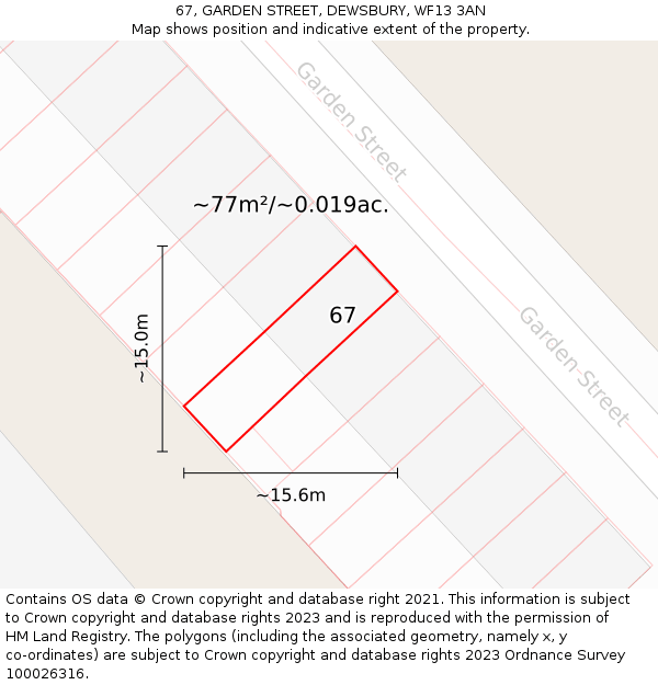 67, GARDEN STREET, DEWSBURY, WF13 3AN: Plot and title map