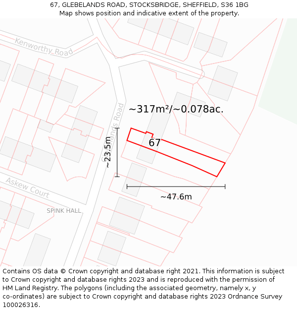 67, GLEBELANDS ROAD, STOCKSBRIDGE, SHEFFIELD, S36 1BG: Plot and title map