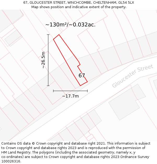 67, GLOUCESTER STREET, WINCHCOMBE, CHELTENHAM, GL54 5LX: Plot and title map