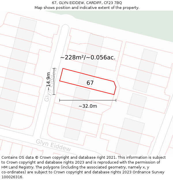 67, GLYN EIDDEW, CARDIFF, CF23 7BQ: Plot and title map