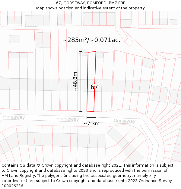 67, GORSEWAY, ROMFORD, RM7 0RR: Plot and title map