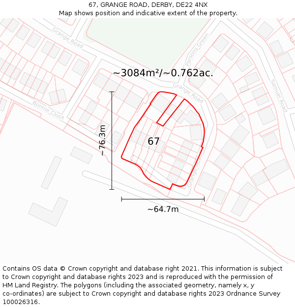 67, GRANGE ROAD, DERBY, DE22 4NX: Plot and title map
