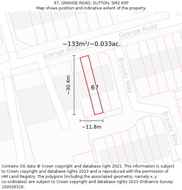 67, GRANGE ROAD, SUTTON, SM2 6SP: Plot and title map
