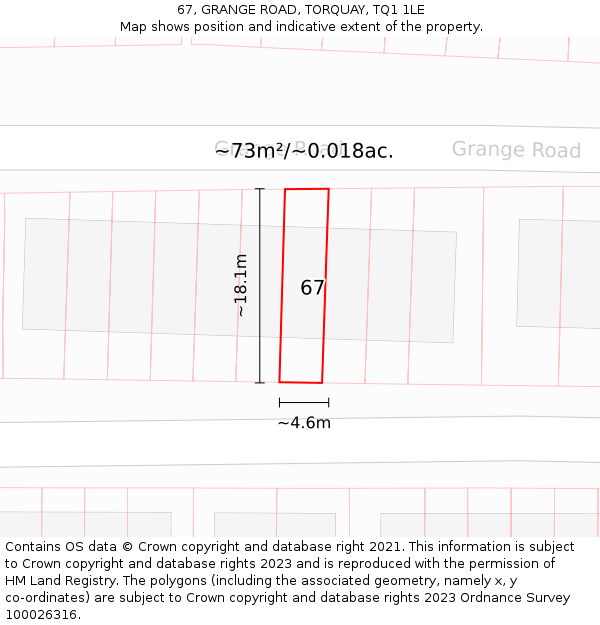 67, GRANGE ROAD, TORQUAY, TQ1 1LE: Plot and title map
