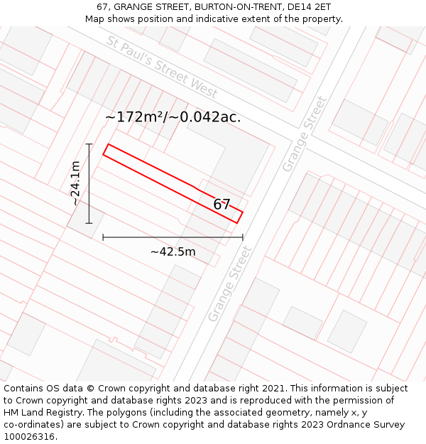 67, GRANGE STREET, BURTON-ON-TRENT, DE14 2ET: Plot and title map