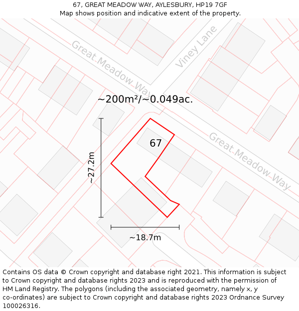 67, GREAT MEADOW WAY, AYLESBURY, HP19 7GF: Plot and title map