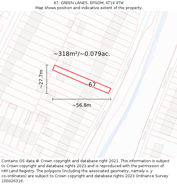 67, GREEN LANES, EPSOM, KT19 9TW: Plot and title map