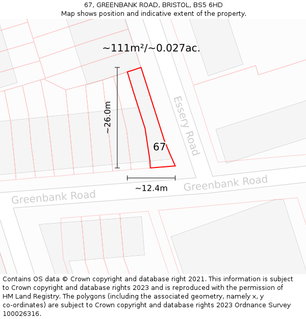 67, GREENBANK ROAD, BRISTOL, BS5 6HD: Plot and title map