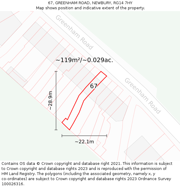 67, GREENHAM ROAD, NEWBURY, RG14 7HY: Plot and title map