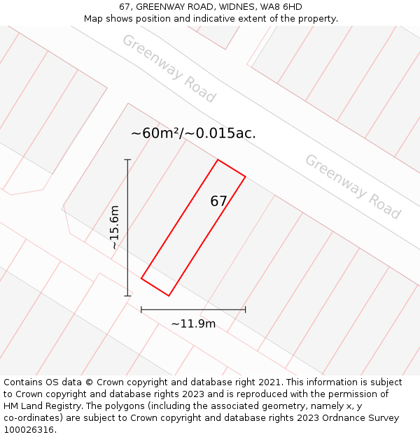 67, GREENWAY ROAD, WIDNES, WA8 6HD: Plot and title map