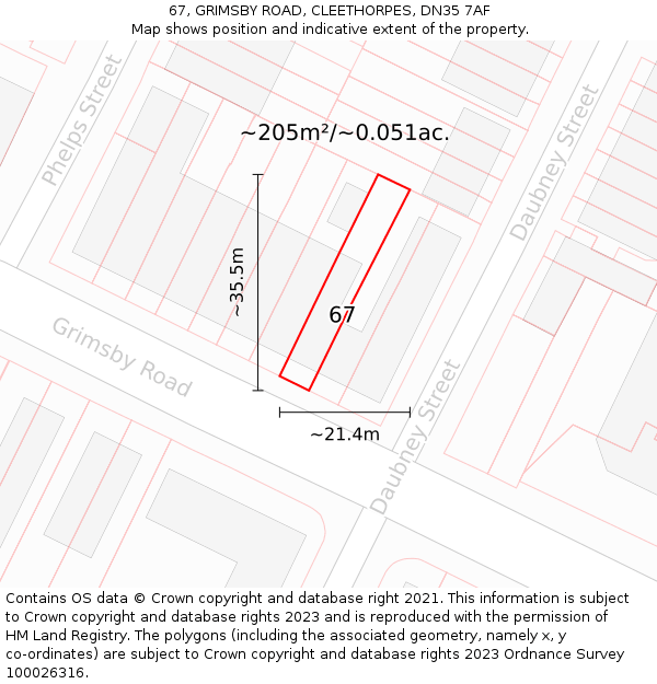 67, GRIMSBY ROAD, CLEETHORPES, DN35 7AF: Plot and title map