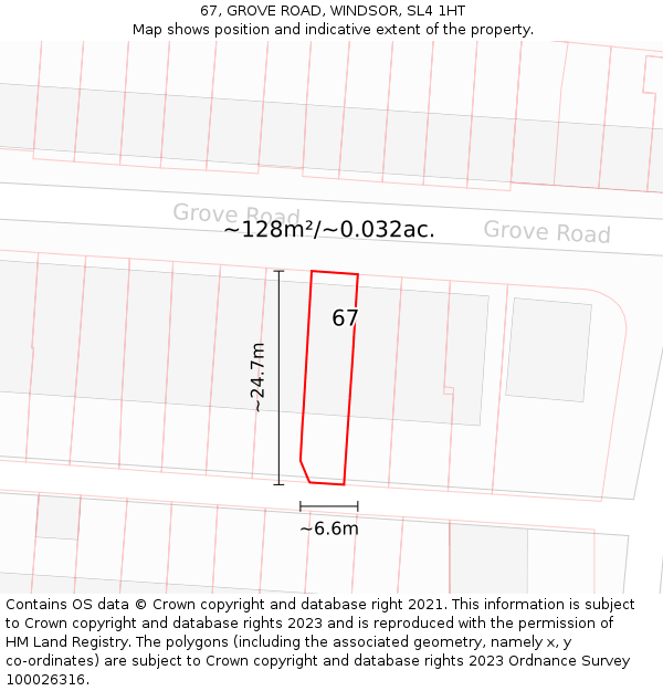 67, GROVE ROAD, WINDSOR, SL4 1HT: Plot and title map