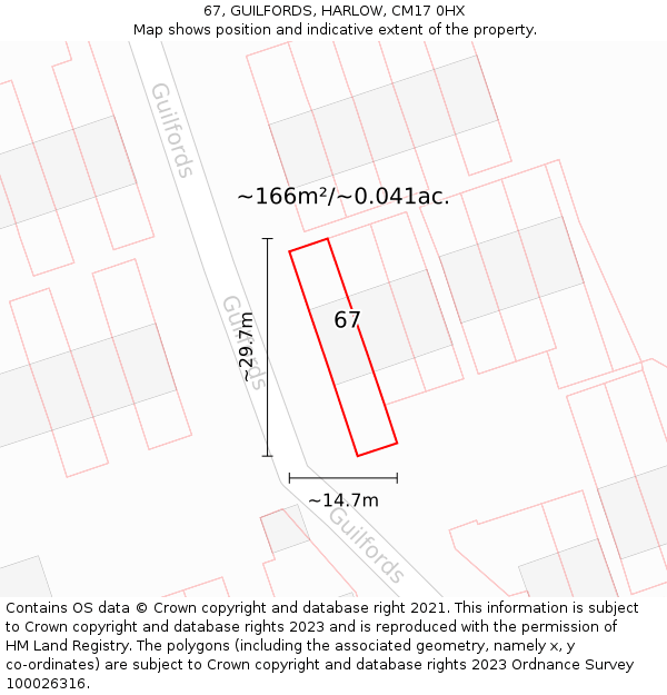 67, GUILFORDS, HARLOW, CM17 0HX: Plot and title map