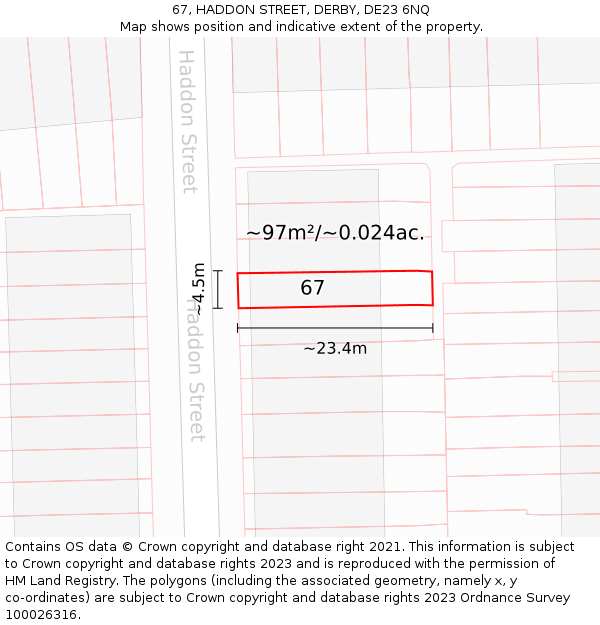67, HADDON STREET, DERBY, DE23 6NQ: Plot and title map