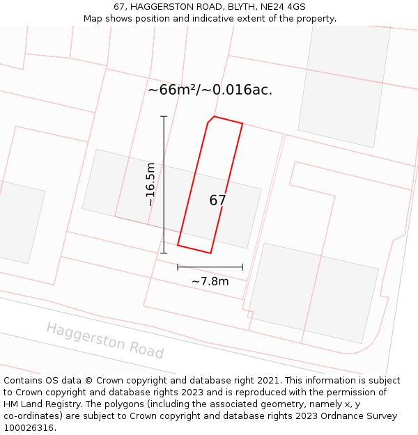 67, HAGGERSTON ROAD, BLYTH, NE24 4GS: Plot and title map