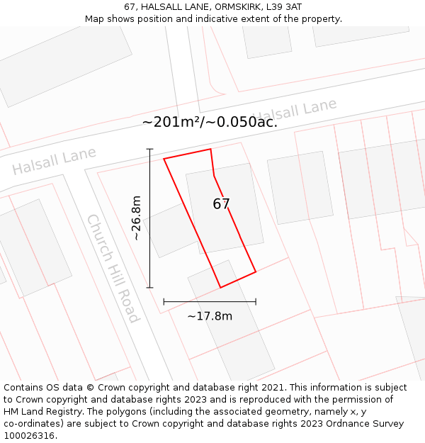 67, HALSALL LANE, ORMSKIRK, L39 3AT: Plot and title map
