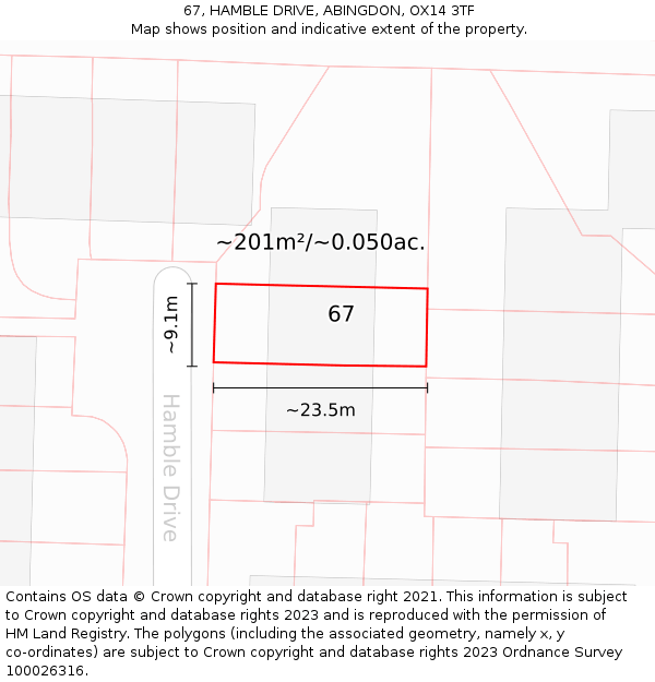 67, HAMBLE DRIVE, ABINGDON, OX14 3TF: Plot and title map