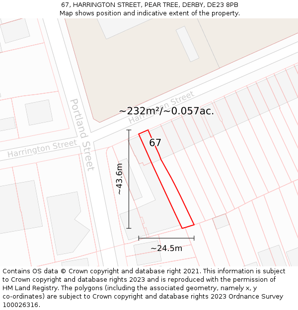 67, HARRINGTON STREET, PEAR TREE, DERBY, DE23 8PB: Plot and title map