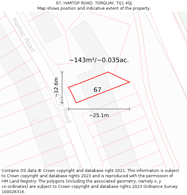 67, HARTOP ROAD, TORQUAY, TQ1 4QJ: Plot and title map
