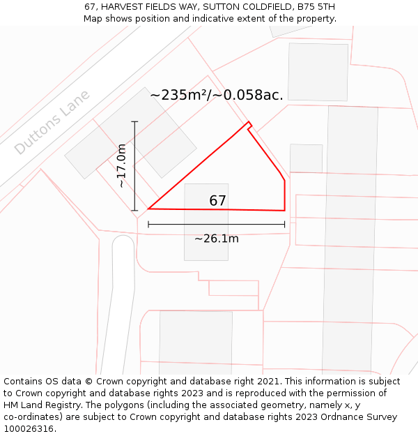 67, HARVEST FIELDS WAY, SUTTON COLDFIELD, B75 5TH: Plot and title map