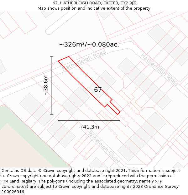 67, HATHERLEIGH ROAD, EXETER, EX2 9JZ: Plot and title map