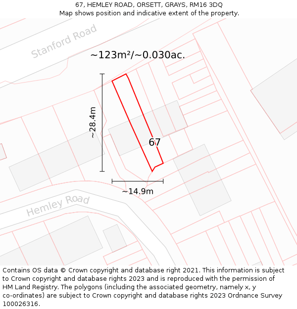 67, HEMLEY ROAD, ORSETT, GRAYS, RM16 3DQ: Plot and title map