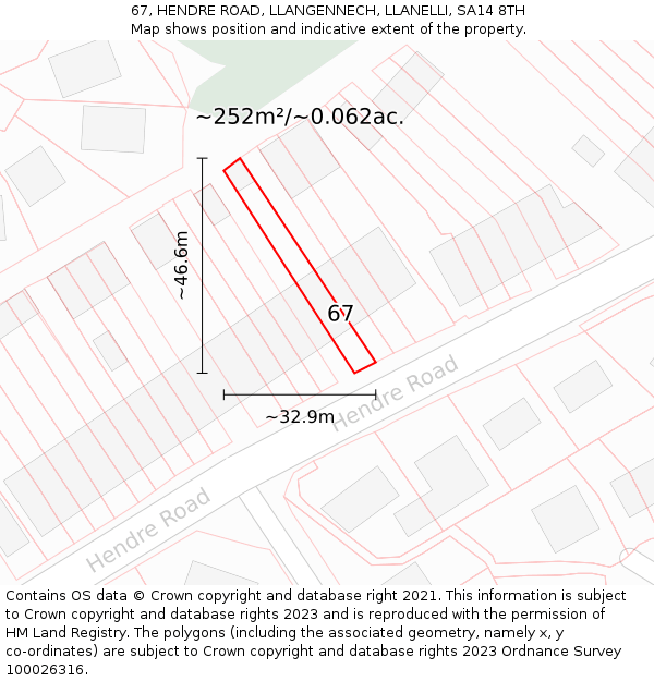 67, HENDRE ROAD, LLANGENNECH, LLANELLI, SA14 8TH: Plot and title map