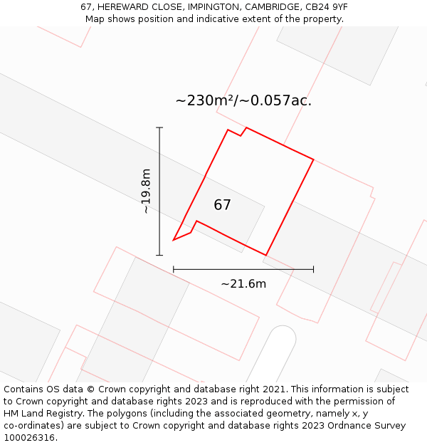 67, HEREWARD CLOSE, IMPINGTON, CAMBRIDGE, CB24 9YF: Plot and title map