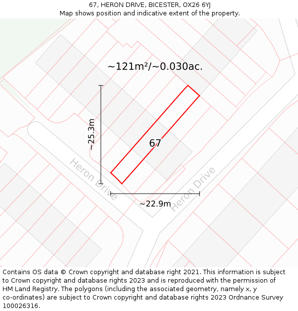 67, HERON DRIVE, BICESTER, OX26 6YJ: Plot and title map