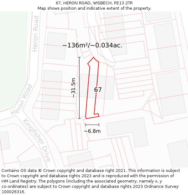 67, HERON ROAD, WISBECH, PE13 2TR: Plot and title map