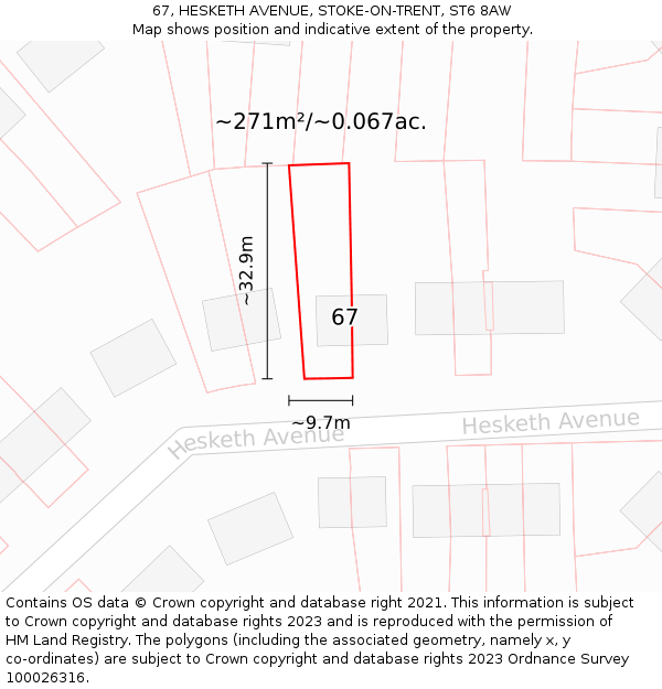 67, HESKETH AVENUE, STOKE-ON-TRENT, ST6 8AW: Plot and title map