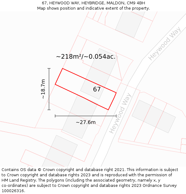 67, HEYWOOD WAY, HEYBRIDGE, MALDON, CM9 4BH: Plot and title map