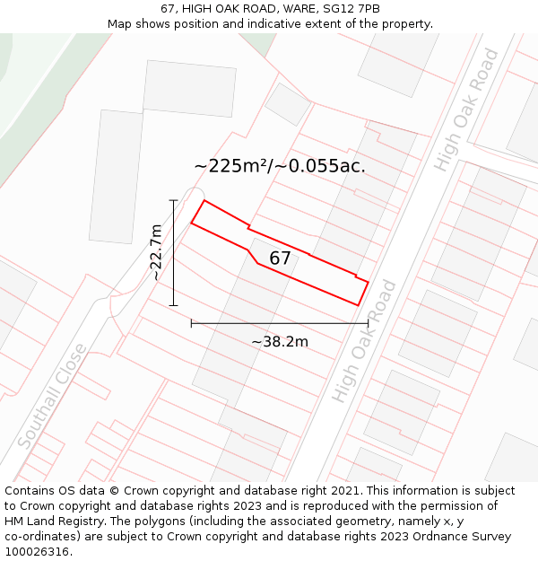 67, HIGH OAK ROAD, WARE, SG12 7PB: Plot and title map