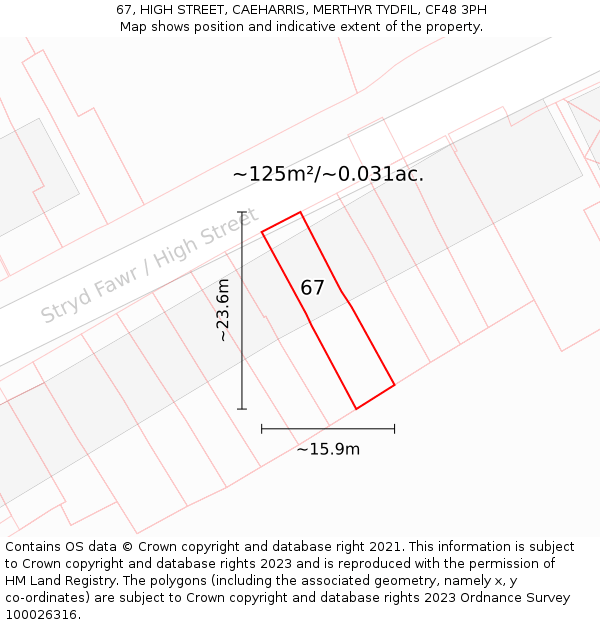 67, HIGH STREET, CAEHARRIS, MERTHYR TYDFIL, CF48 3PH: Plot and title map