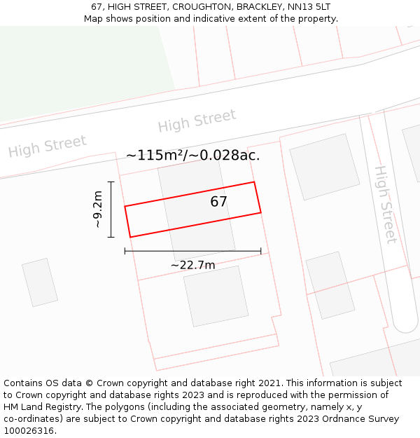 67, HIGH STREET, CROUGHTON, BRACKLEY, NN13 5LT: Plot and title map