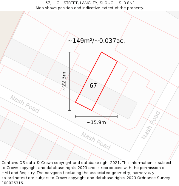67, HIGH STREET, LANGLEY, SLOUGH, SL3 8NF: Plot and title map