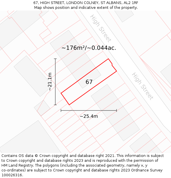 67, HIGH STREET, LONDON COLNEY, ST ALBANS, AL2 1RF: Plot and title map