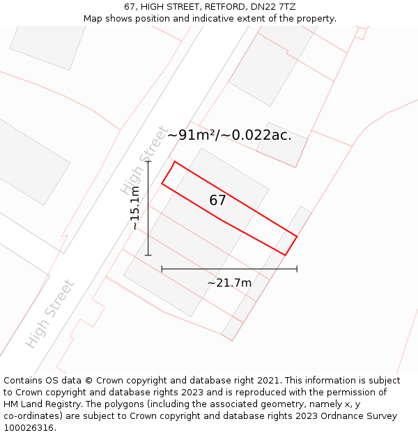 67, HIGH STREET, RETFORD, DN22 7TZ: Plot and title map