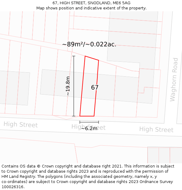 67, HIGH STREET, SNODLAND, ME6 5AG: Plot and title map