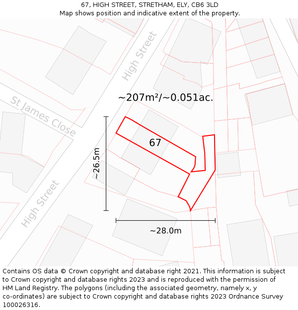 67, HIGH STREET, STRETHAM, ELY, CB6 3LD: Plot and title map