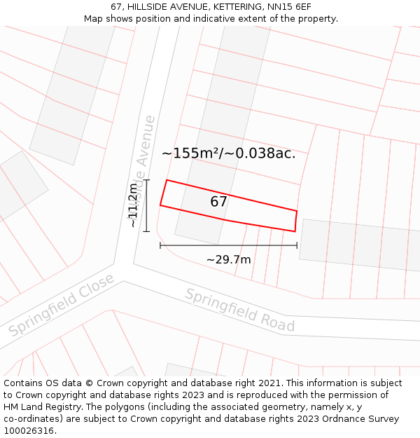 67, HILLSIDE AVENUE, KETTERING, NN15 6EF: Plot and title map