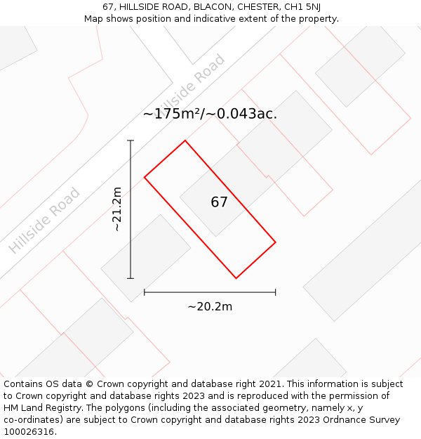 67, HILLSIDE ROAD, BLACON, CHESTER, CH1 5NJ: Plot and title map