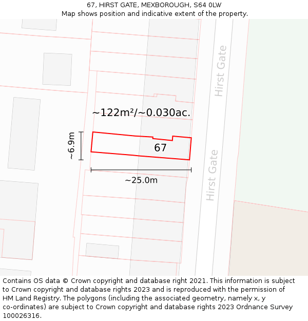 67, HIRST GATE, MEXBOROUGH, S64 0LW: Plot and title map